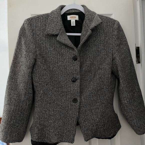 Talbots PETITES Black & White Mottled Jacket Blazer Womens Size 14 Petite - Picture 2 of 6